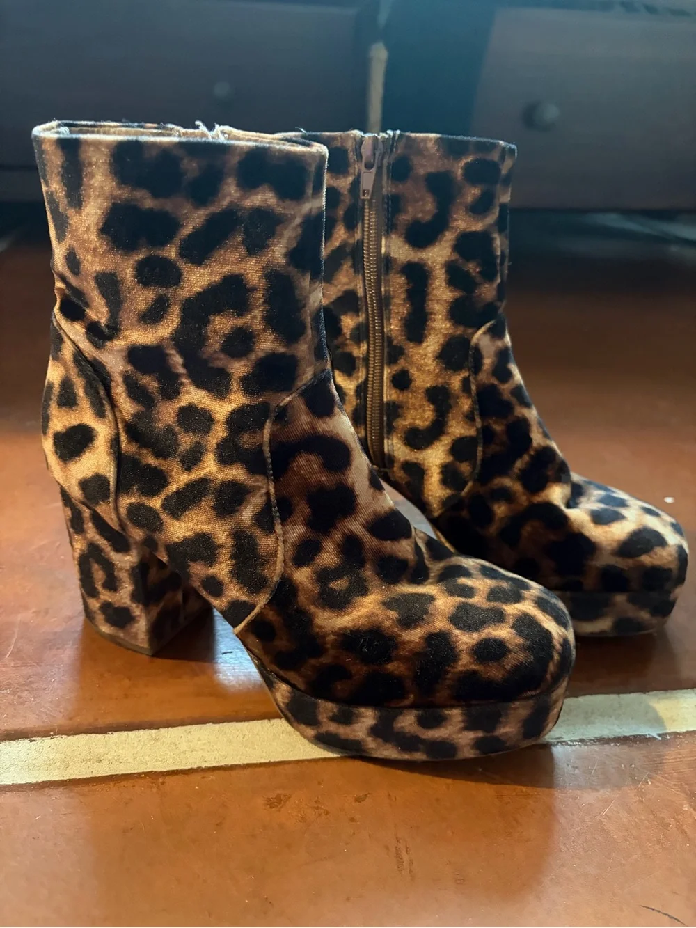 UO Leopard Velvet Platform Ankle Boots